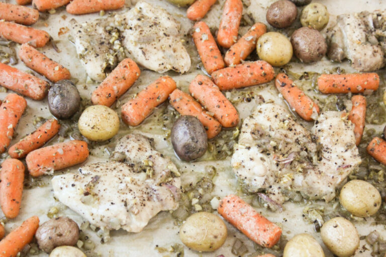 1 Sheet Pan Roasted Chicken Thighs Baby Potatoes And Carrots Happy